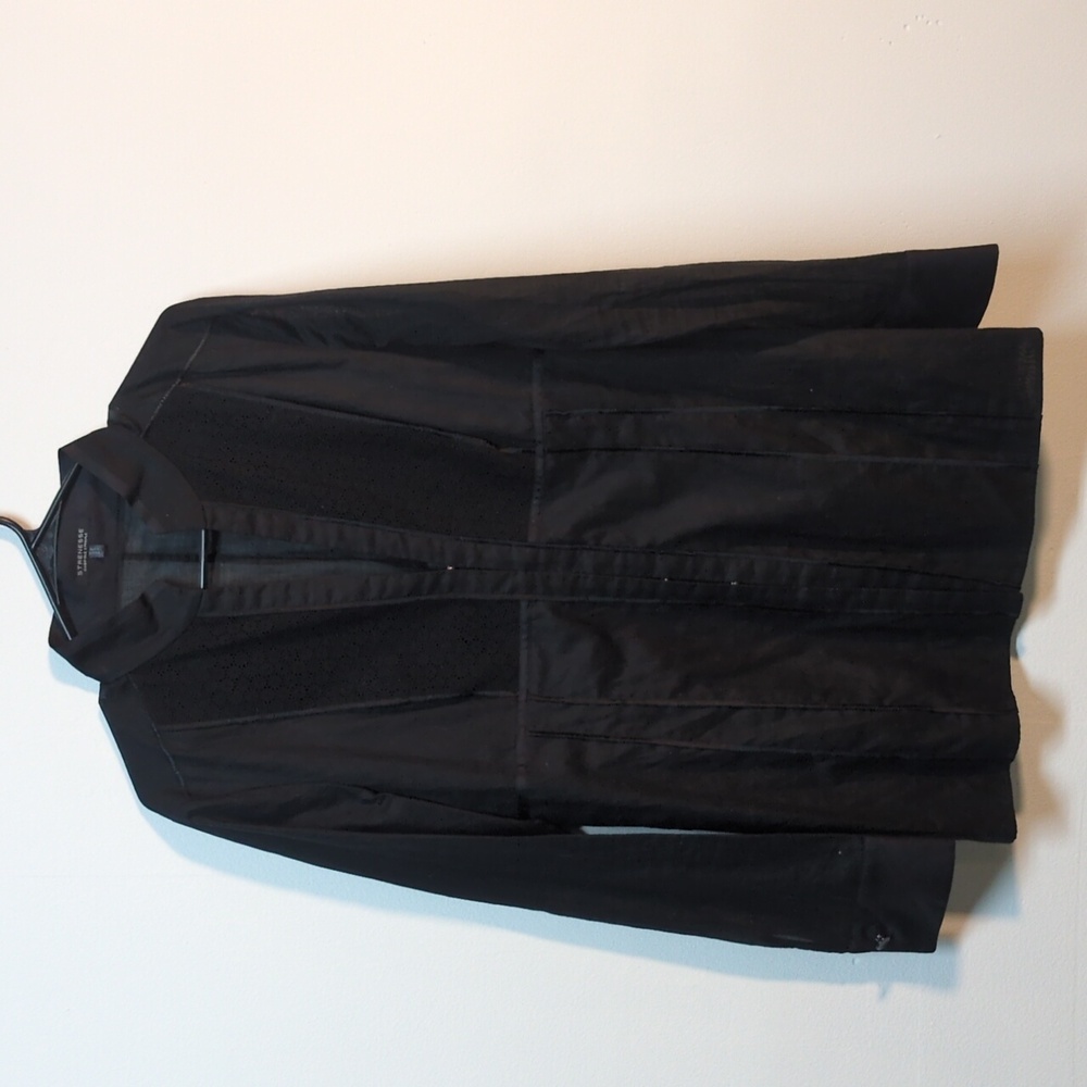 STRENESSE Black Button Down Shirt Tuxedo Style Lace Detail Size 10